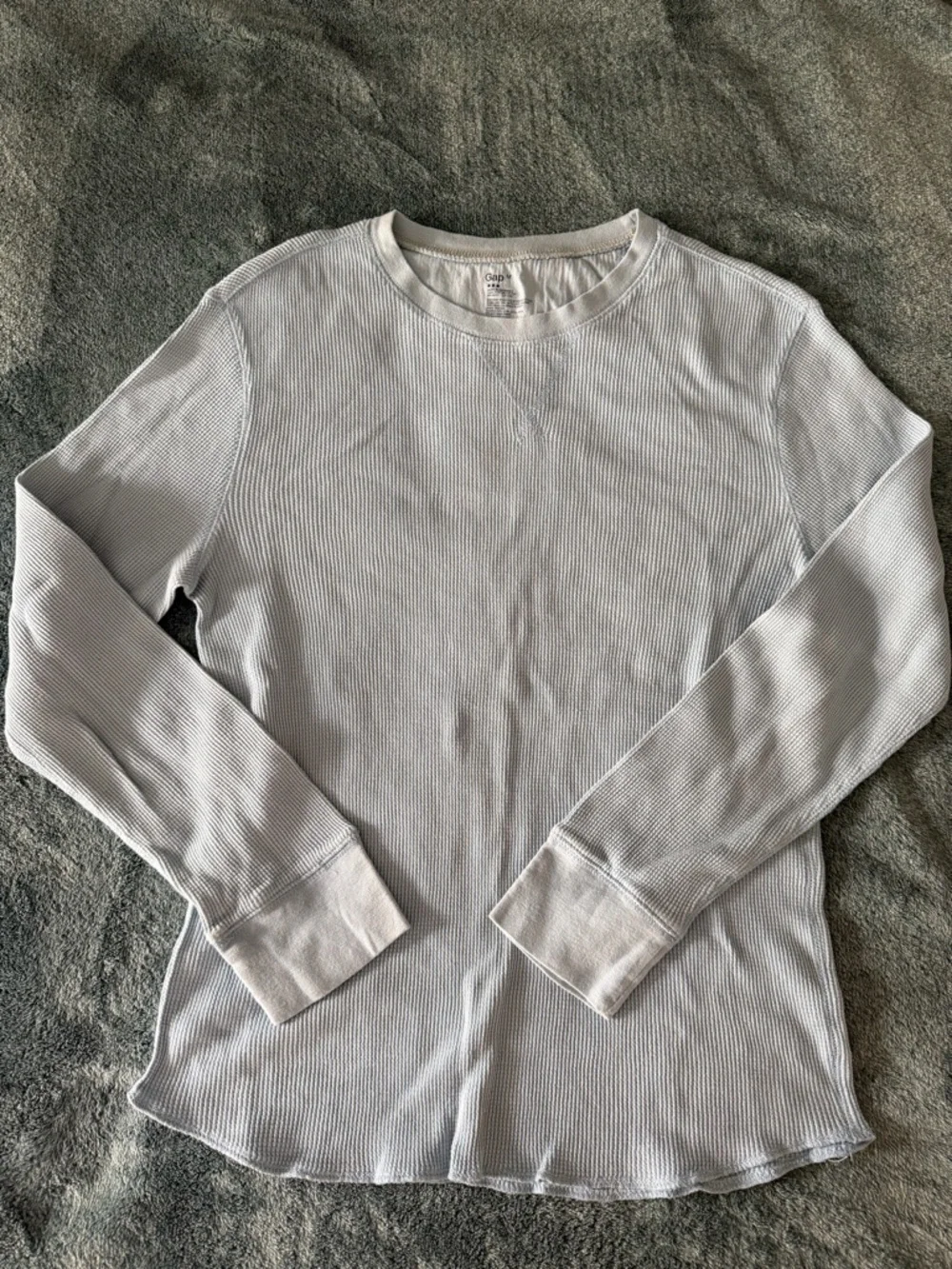 Men's Gap 100% Cotton Baby Blue Waffle Knit Long Sleeve Top Size Medium